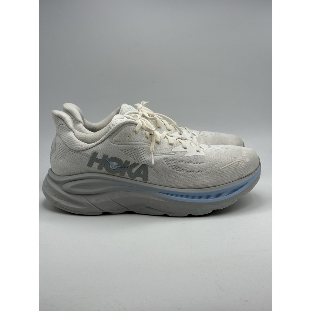 Hoka One One Clifton 10 White Glacier Blue Mens Run Shoes 1162030-WTGL Sz 12D